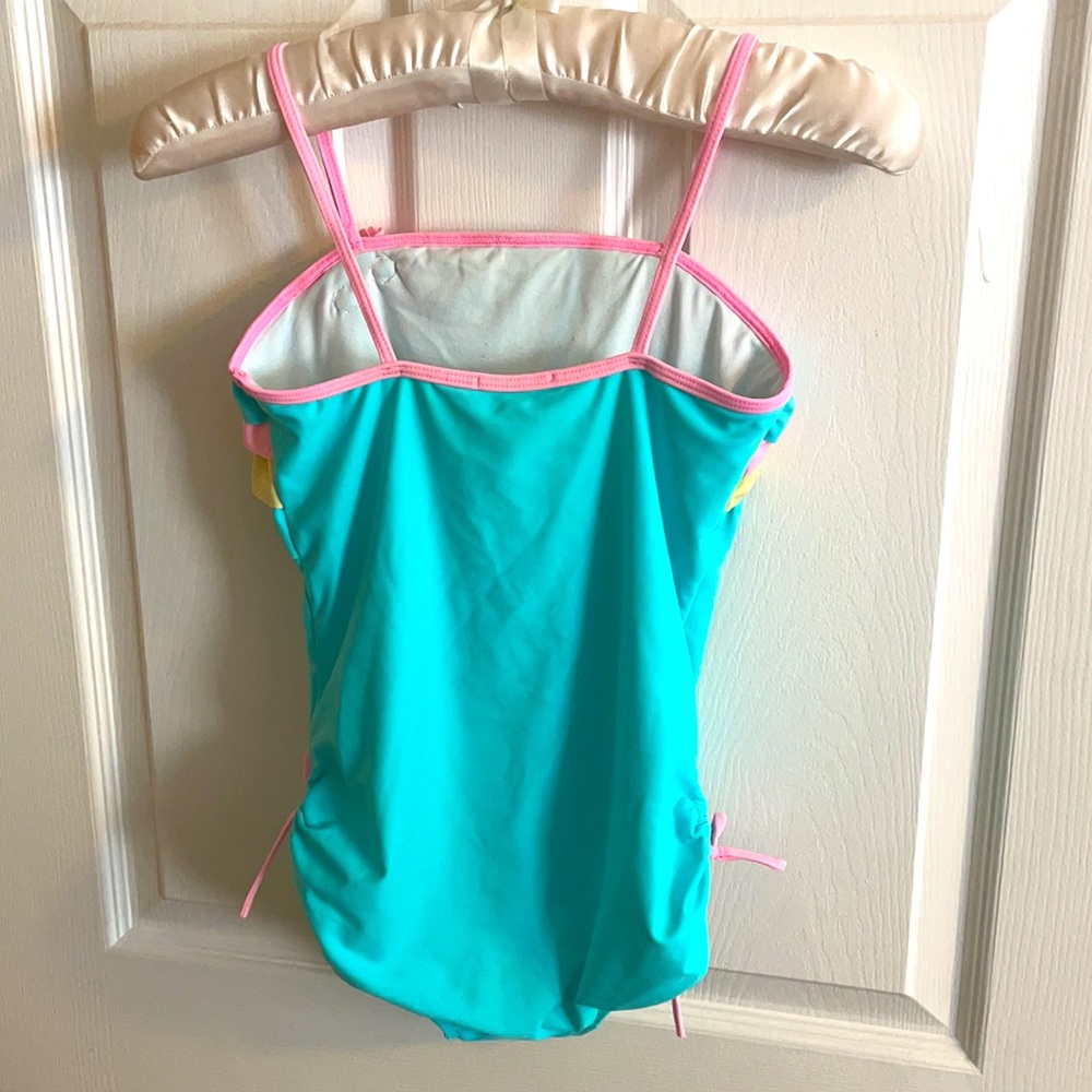 GIRLS RUFFLE AQUA SWIMSUIT - Picture 2 of 7